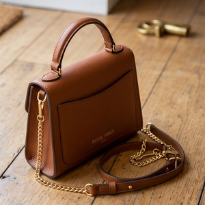 Sac à bandoulière mini élégant en cuir véritable pour femme avec chaîne dorée et rabat, 7 pouces - Product Image 3