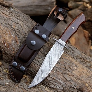 Couteau de chasse et de camping en acier Damas forgé à la main, lame de 15 pouces, manche en bois, épaisseur de lame de 0,5 mm, personnalisable OEM - Product Image 1