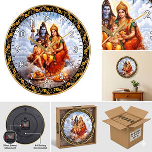 Personalized Lord Shiva Family Blessing Wall Clock with Digital Printing for Father's Day & Chinese New Year - Product Image 2