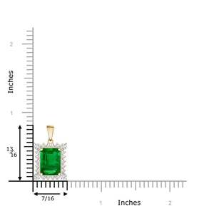 Collier chaîne à maillons en or massif 14 carats de style vintage avec pendentif en émeraude naturelle verte taille émeraude et halo de diamants, vente en gros - Product Image 3