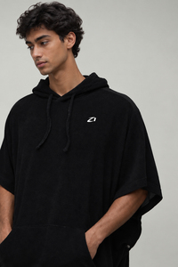 Sudadera Negra de Manga Corta para Hombre, Felpa Francesa, Hombros Caídos, Bolsillo Canguro, Logotipo Personalizado, Proveedor OEM, Primavera Otoño - Product Image 4