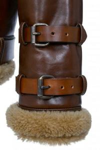 Vestes en cuir véritable marron pour homme, style vintage, en peau de mouton douce polie à la main, avec col long en fourrure, design en peau de mouton, tendance hiver - Product Image 3