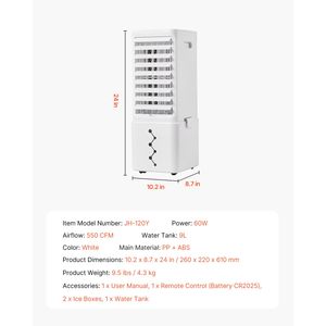 เครื่องปรับอากาศแบบพกพา 9 ลิตร 550 CFM พร้อมตัวควบคุมเวลา 12 ชั่วโมง รีโมทคอนโทรล พัดลมระเหย 3 ระดับ ทนทาน ใช้งานได้อย่างมีประสิทธิภาพ - Product Image 3