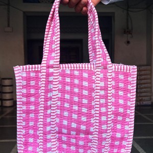Sac fourre-tout mini ouvert en coton matelassé, durable, léger, lavable, pour femme, imprimé floral, fait main, style bohème indien - Product Image 4