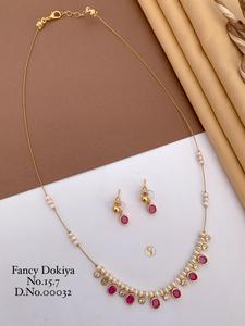 Fancy Mala Set No.6.7 Gold Plated <b>Ruby</b> Green Stone Beaded <b>Necklace</b> Earrings Women's Wedding Jewelry - Product Image 4