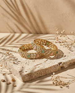 Vintage Emerald Rani & White Stone <b>Bangle</b> <b>Set</b> Antique Gold Ethnic Premium Indian Weddings Accessories Traditional Womens Jewelry - Product Image 3