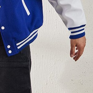 Men's Blue Varsity <b>Jacket</b> With White Letter F Embroidery Preppy Style Regular Fit Single Breasted Turn-down <b>Collar</b> Autumn Wear - Product Image 6
