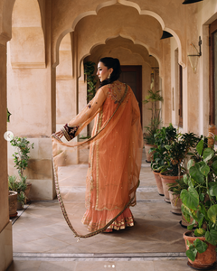 Elegant Women's Peach Silk Salwar Kameez With Embroidery Traditional Indian Pakistani Wedding Wear Regular Fit All Seasons - Product Image 3