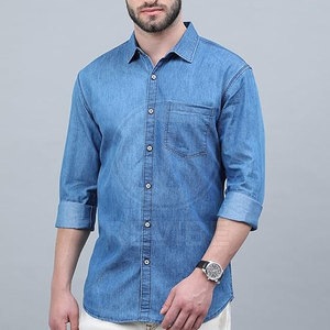 Classic Casual Jeans Shirt 100% Cotton Breathable Smooth Fabric Regular Fit for Men Modern <b>Wardrobe</b> - Product Image 3