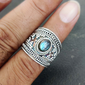 Anillo de labradorita azul fuego natural, plata de ley 925, joyería con piedra preciosa de labradorita, anillo de boda, regalo para niñas y mujeres - Product Image 5