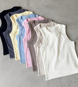 Custom OEM Ribbed Knit <b>Crop</b> Tank <b>Top</b> Premium Cotton Spandex High Neck Sleeveless Camisole Fitted Casual Vest Custom Logo Print - Product Image 1