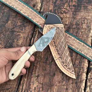 Cuchillo de caza Damascus Bull Cutter con mango de hueso personalizado, espiga completa, OEM, alta calidad, para camping y caza al aire libre, AR KNIVES - Product Image 4