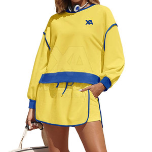 Conjunto de Sudadera y Pantalones Cortos Casuales para Mujer, Estampado Sólido, Lona Lavada, 100% Algodón Ecológico, Dos Piezas, para Viajes y Vacaciones - Product Image 2