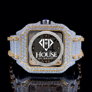 Reloj de acero inoxidable con diamantes de corte redondo y esfera cuadrada con números romanos, reloj de moda hip hop para hombre. - Product Image 1