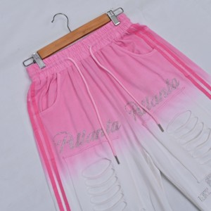 Gradient Color Wide Leg <b>Pants</b> Women Casual Loose Fit Drawstring Rhinestone Full Length Knitted Breathable <b>Summer</b> <b>Pants</b> Pockets - Product Image 4