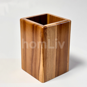 Support à ustensiles en bois de teck naturel et écologique OEM, durable, halal, personnalisé, boîte de rangement de cuisine, organisateur de spatules en bois - Product Image 1