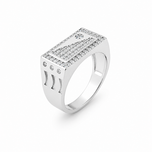<b>925</b> Sterling <b>Silver</b> Square Micro Pave Cubic Zirconia Signet <b>Ring</b> for Men Wedding Party Gift High Polish Finish - Product Image 3