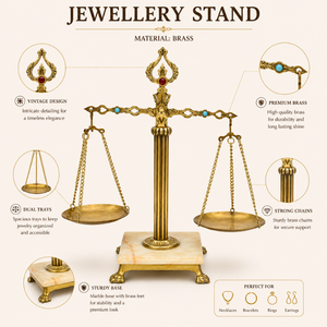 Vintage Brass Balance Scale Jewelry Stand with Marble Base Display Holder for Earrings Rings Necklaces Bracelets and Home Decor - Product Image 5