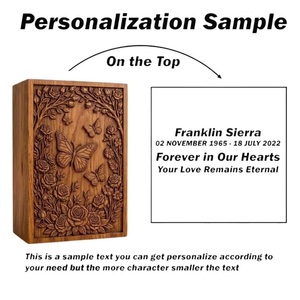 Handcrafted Baby Butterfly Wooden Urn <b>Box</b> Eco-Friendly Durable Cremation <b>Memorial</b> Keepsake Personalized Floral Engraving - Product Image 1