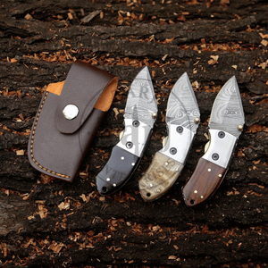 Premium Stainless Damascus Folding Knife Ram Horn Handle Outdoor Hunting <b>Small</b> Pocket Handmade EDC Utility Knife Drop Point - Product Image 6