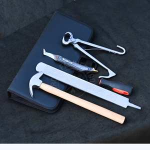 Kit de herramientas de herrador con martillo de calzado, cuchillo para pezuñas con punta de latón, lima de acabado para el cuidado de pezuñas y alicates para potros para recortar el borde de la pezuña - Product Image 1