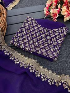 Indian Ethnic Partywear Saree in Faux Georgette with Embroidery Work for Wedding Occasion and <b>Festive</b> Function For Women Wear - Product Image 4