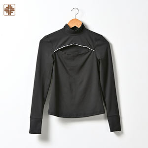 Camiseta de Cuello Alto para Mujer, Antibacteriana, Transpirable, Informal, Tejida, Ecológica, Sólida, con Aberturas, Ajustada - Product Image 1