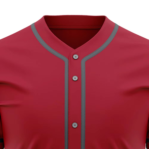 Maillot de baseball rouge pour homme, manches courtes, boutonné, en polyester respirant, coupe classique, couleur unie, toutes saisons - Product Image 2