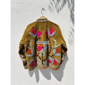 Veste en velours brodée pour femme, col mandarin, manches longues, motif floral, faite à la main, sans fermeture, manteau d'automne - Product Image 5