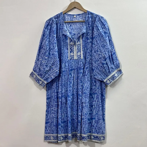 Vestido Midi Casual de Mujer, 100% Algodón Tejido, Liso, Manga Corta, Cintura Imperio, Estilo Babydoll, Oversize, Cuello en V, Ajuste Holgado - Product Image 1