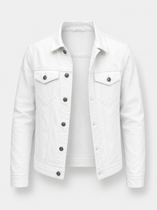 Chaqueta Vaquera Blanca para Hombre, 100% Algodón, Corte Regular, Cierre de Botones, Estampado, Estilo Casual Urbano, Resistente al Viento para Otoño - Product Image 2