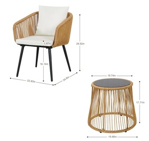 Ensemble de jardin en rotin pour l'extérieur, chaise 2 places avec table basse ronde, design contemporain, meubles de patio résistants aux intempéries - Product Image 6