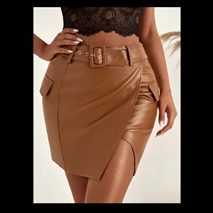 Jupe élégante en cuir véritable pour femme, taille haute, style vintage, mi-longue, coupe trapèze, haute qualité, faible MOQ - Product Image 3