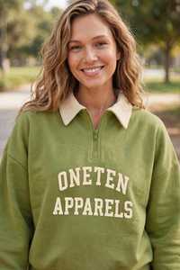 Pull à col zippé vert pour femme Oneten Apparel avec col crème - Product Image 4