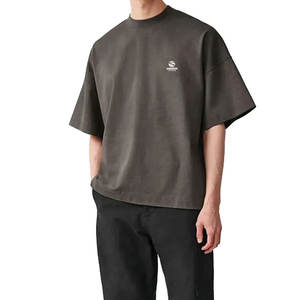 Camiseta de Hombre de Color Sólido, Estilo Cuadrado, 100% Algodón, Cuello Acanalado, Hombros Caídos, Estilo Urbano, Vintage, Transpirable, 300 Gramos - Product Image 3