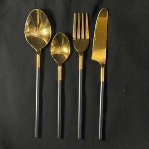 PVD Coated Gold Cutlery Stainless Steel Black Powder Coated Handle Set of 4 Luxury Rental <b>Wedding</b> Cutlery Dishwasher Safe - Product Image 2