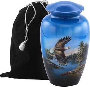 Urnas Metálicas Decorativas con Escenas de Naturaleza de Águilas Azules para Cenizas, Recuerdo Conmemorativo para Exhibición en el Hogar - Product Image 1