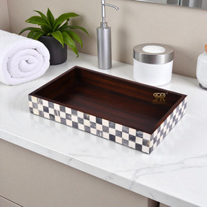 Plateau Minimaliste en Résine Osseuse avec Incrustations – Organisateur Élégant pour Coiffeuse, Support de Comptoir de Salle de Bain pour Parfums, Serviettes, Décoration de Spa - Product Image 5