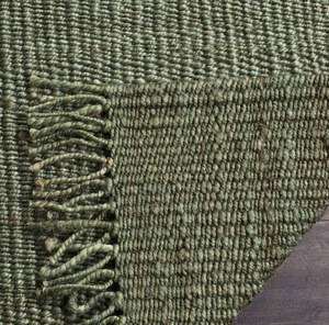 Tapis carré en jute vert uni à poils ras, tissé à la main, moderne, avec franges, fibre naturelle écologique, épaisseur moyenne, pour usage domestique - Product Image 4