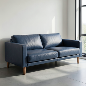 Sofá de Cuero Genuino de Lujo, Estilo Moderno de Mediados de Siglo, Tapicería Azul para Salas de Estar Residenciales y Comerciales - Product Image 3