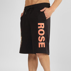 Shorts Bermuda Homme Noir à Imprimé Floral Taille Mi-Haute avec Cordon de Serrage Style Décontracté Logo Rose Tricoté Respirant - Product Image 2