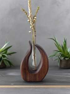 Jarrón de flores de madera de gran calidad a un precio razonable para decoración del hogar de estilo rústico con textura envejecida y acabado tallado. - Product Image 2
