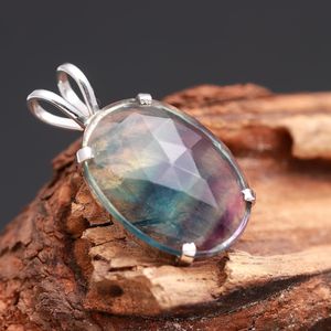 <b>Rainbow</b> Fluorite Oval Pendant 925 Sterling Silver Handmade Boho Gemstone Jewelry Dainty Necklace Children's Women's Ethnic Gift - Product Image 2