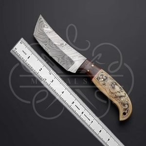 Cuchillo de Caza de Acero Inoxidable de Damasco con Grabado de Lobo, Mango de Madera Exótica, Hecho a Mano, Cuchillo para Bushcraft, Hoja de 3 Pulgadas, 1 Año de Garantía - Product Image 4