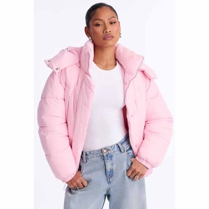 Oversize Custom Baby <b>Pink</b> OEM Women's Plus Quilted <b>Waterproof</b> Eco-Friendly Cotton Lining Hooded Puffer <b>Jacket</b> Bubble Detail - Product Image 1