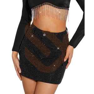 Falda vaquera brillante vintage de verano para mujer, elegante minifalda negra de cintura alta con brillos para fiestas al estilo western. - Product Image 3