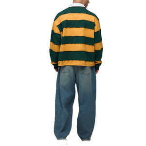Camisetas de Manga Larga para Hombre con Rayas de Rugby y Borde sin Rematar, de Algodón Pesado, Estilo Urbano, Fabricación OEM de Marca Privada - Product Image 3