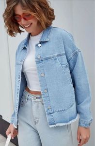 Chaqueta Vaquera para Mujer, Lavado Claro, Corta, con Botones al Frente, Bolsillos, Manga Larga, Estilo Vintage Desgastado, Casual, Primavera - Product Image 2