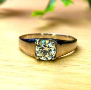 <b>Mens</b> Moissanite <b>Ring</b> 925 Sterling <b>Silver</b> 14K Gold Plated Prong Setting Classic Engagement Wedding Band - Product Image 3