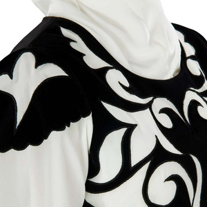 Robe longue élégante en mousseline noire et blanche, col rond, manches longues, coupe droite simple et naturelle pour femme - Product Image 5